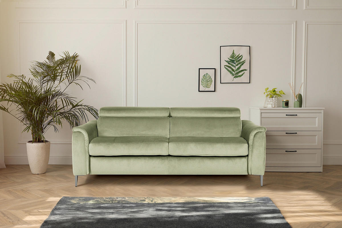 SCHLAFSOFA Samt Hellgrün  - Chromfarben/Hellgrün, Design, Textil/Metall (203/77-98/103cm) - MID.YOU