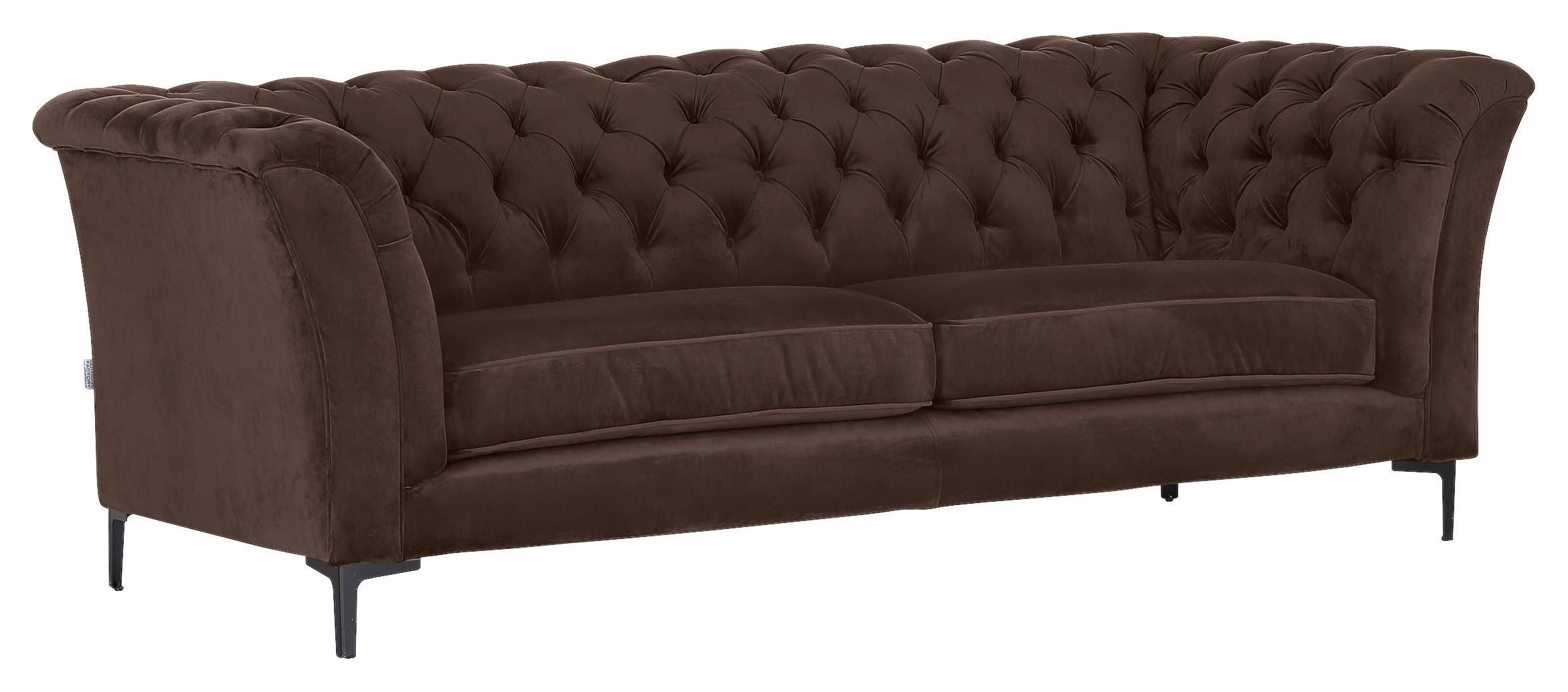 CHESTERFIELD-SOFA in Flachgewebe Dunkelbraun  - Dunkelbraun/Schwarz, LIFESTYLE, Textil/Metall (220/80/100cm) - Landscape