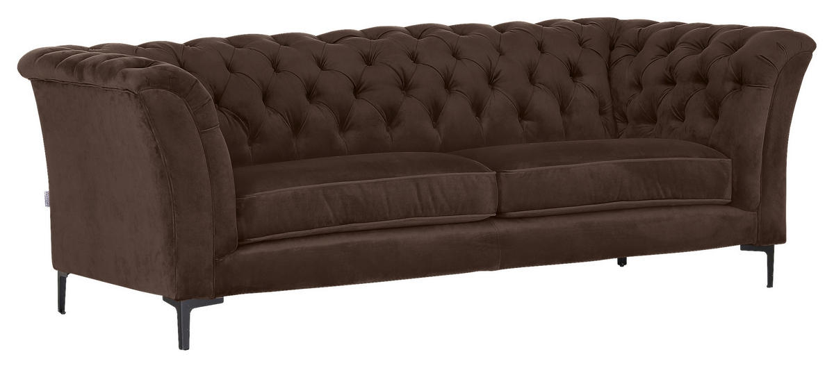 CHESTERFIELD-SOFA in Flachgewebe Dunkelbraun  - Dunkelbraun/Schwarz, Lifestyle, Textil/Metall (220/80/100cm) - Landscape