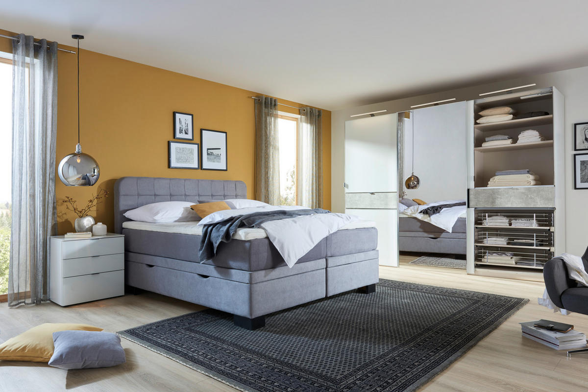 BOXSPRINGBETT 180/200 cm  in Hellgrau  - Hellgrau/Schwarz, Konventionell, Holz/Textil (180/200cm) - Elegando