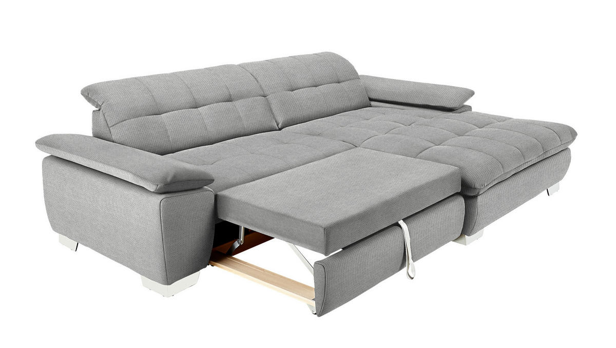 ECKSOFA in Mikrofaser Hellgrau  - Chromfarben/Hellgrau, Design, Textil/Metall (265/180cm) - Carryhome
