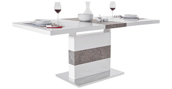 Ausziehbarer Esstisch Ralf II 160cm Betonoptik - Edelstahlfarben/Weiß, MODERN, Glas/Holzwerkstoff (160-200/76/90cm) - Luca Bessoni