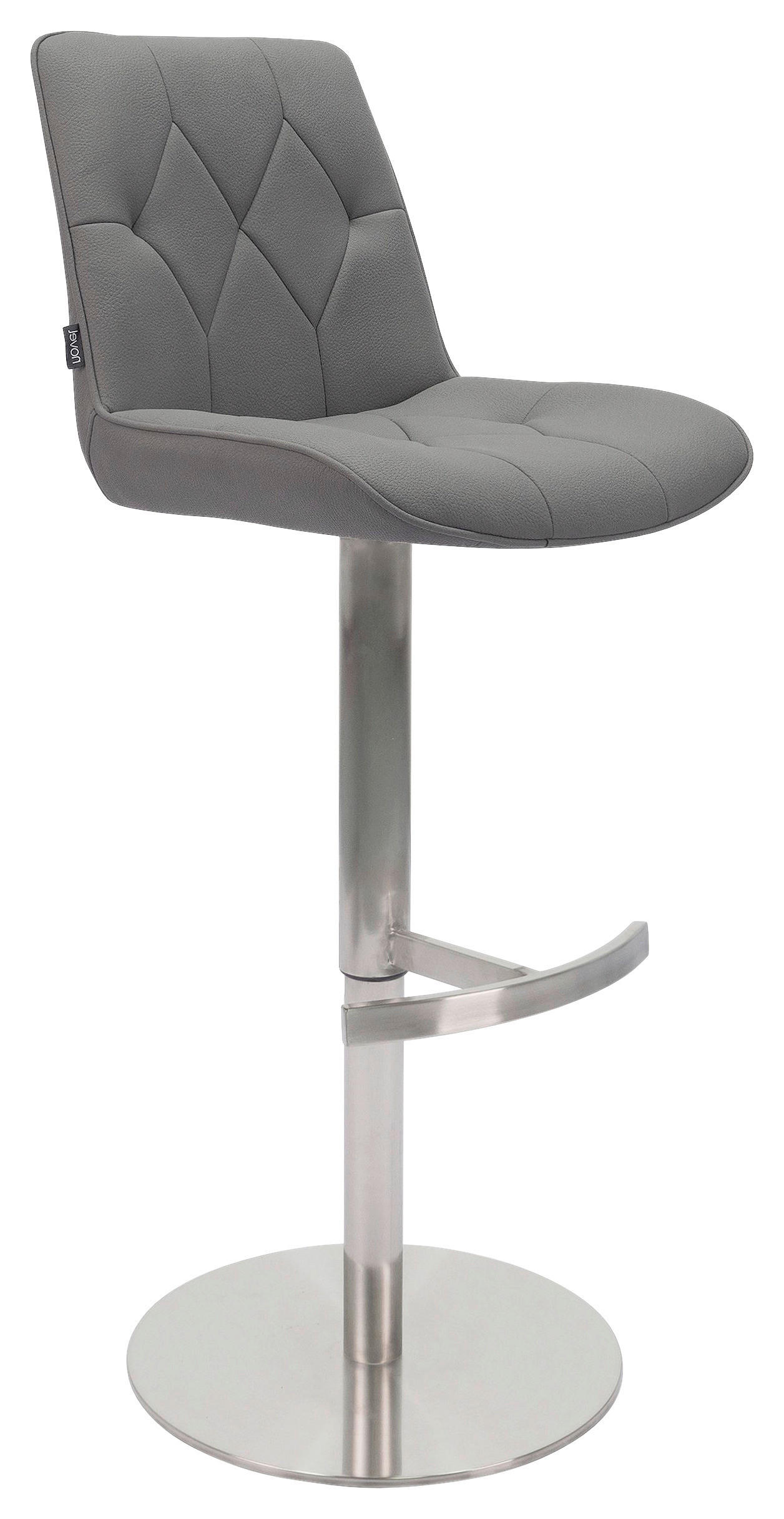 BARHOCKER Mikrofaser Grau, Edelstahlfarben Edelstahl Sitzfläche 360° drehbar, automatische Rückholfunktion, Stoffauswahl, mit Griff  - Edelstahlfarben/Grau, Design, Textil/Metall (44/86-110,5/54,5cm) - Novel