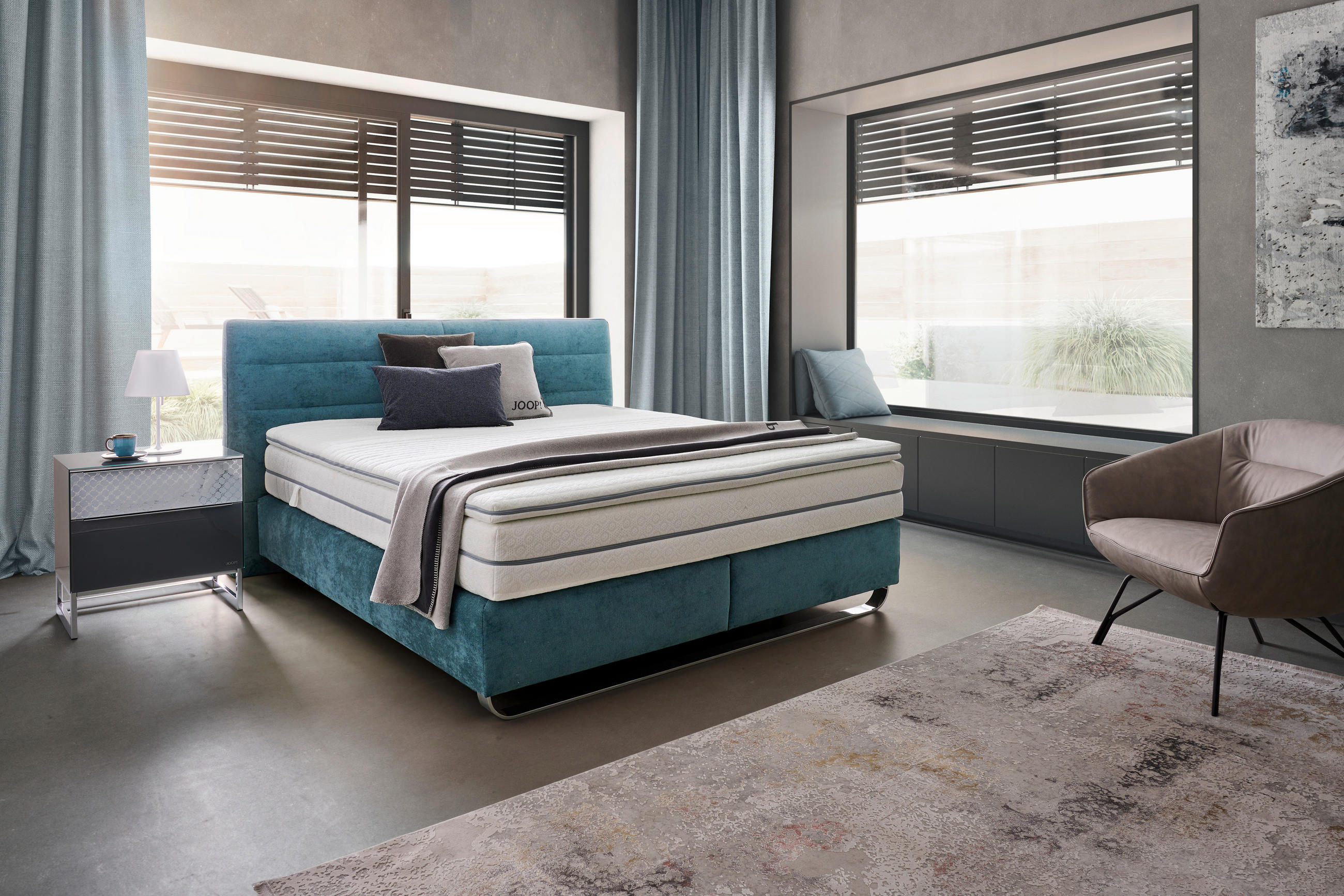 BOXSPRINGBETT 180/200 cm  in Türkis  - Türkis/Chromfarben, Design, Textil/Metall (180/200cm) - Joop!