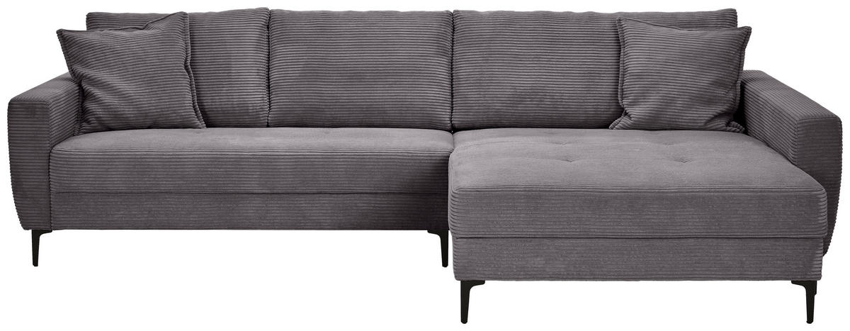 ECKSOFA in Cord Dunkelgrau  283/174 cm  - Dunkelgrau/Schwarz, Design, Textil/Metall (283/174cm) - Xora
