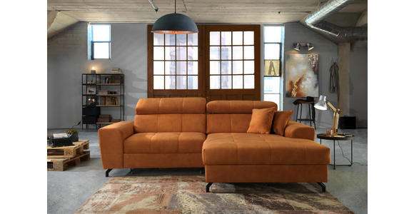 ECKSOFA in Velours Orange  - Schwarz/Orange, Design, Textil/Metall (267/181cm) - Carryhome