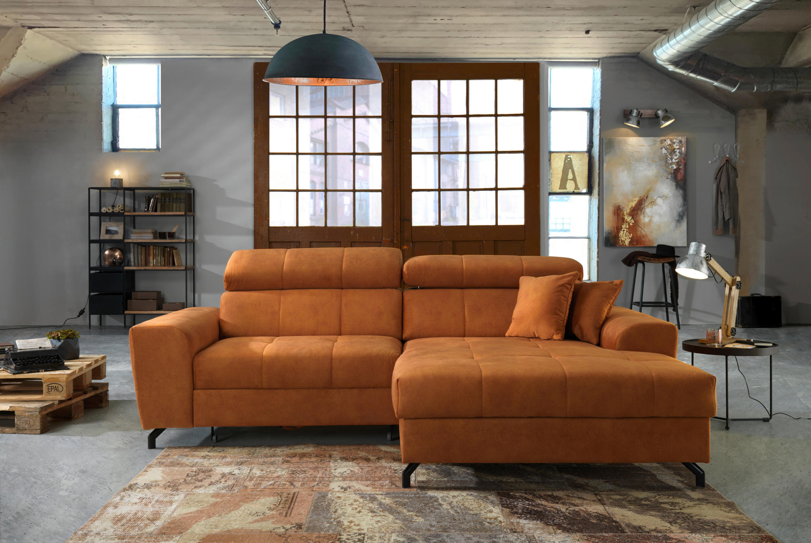 ECKSOFA Orange Velours  - Schwarz/Orange, Design, Textil/Metall (267/181cm) - Carryhome