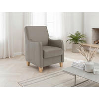 SESSEL in Echtleder Grau  - Eichefarben/Grau, Basics, Leder/Holz (70/93/75cm) - Sit & More