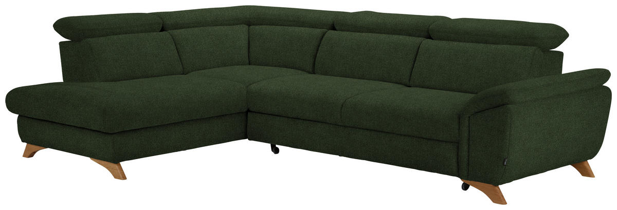 ECKSOFA in Flachgewebe Olivgrün  - Eichefarben/Olivgrün, Modern, Holz/Textil (212/287cm) - Valnatura