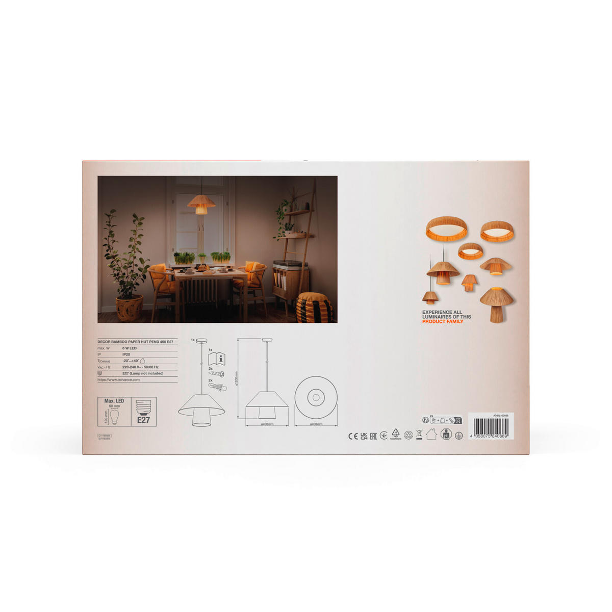 PENDELLEUCHTE 40/120 cm   - Braun, Natur, Naturmaterialien/Metall (40/120cm) - Ledvance