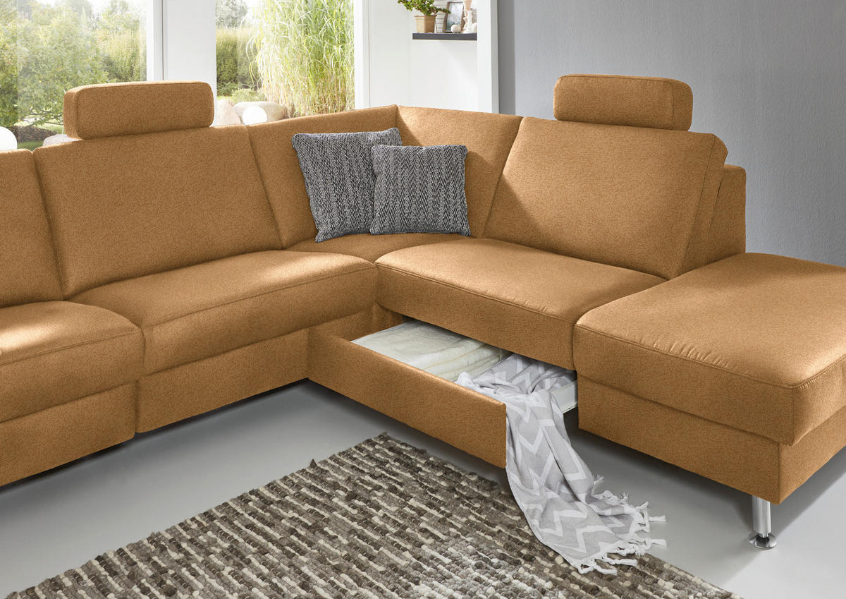 ECKSOFA in Mikrofaser Honig  275/242 cm  - Alufarben/Honig, Design, Textil/Metall (275/242cm) - Dieter Knoll