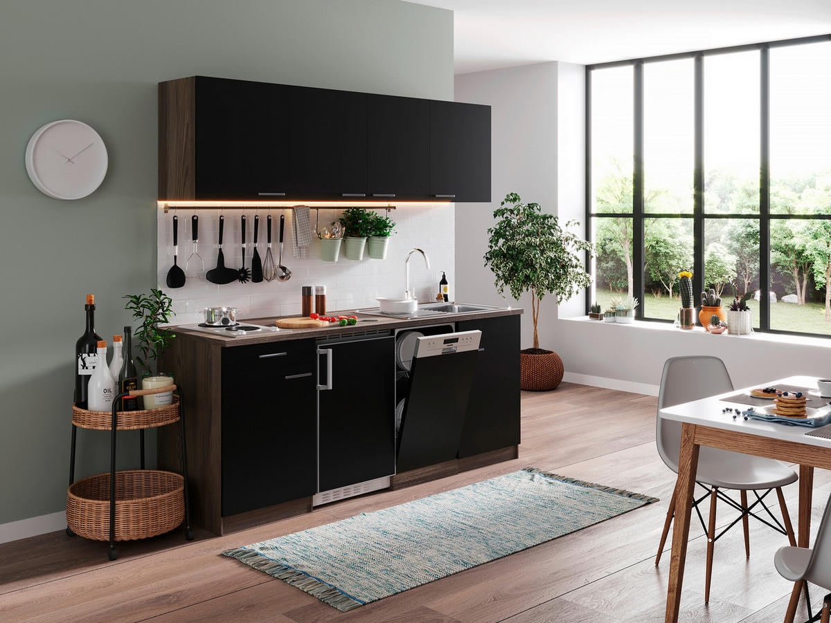 KÜCHENBLOCK 195 cm   in Schwarz, Eichefarben  - Eichefarben/Schwarz, Basics, Holzwerkstoff (195cm) - Respekta