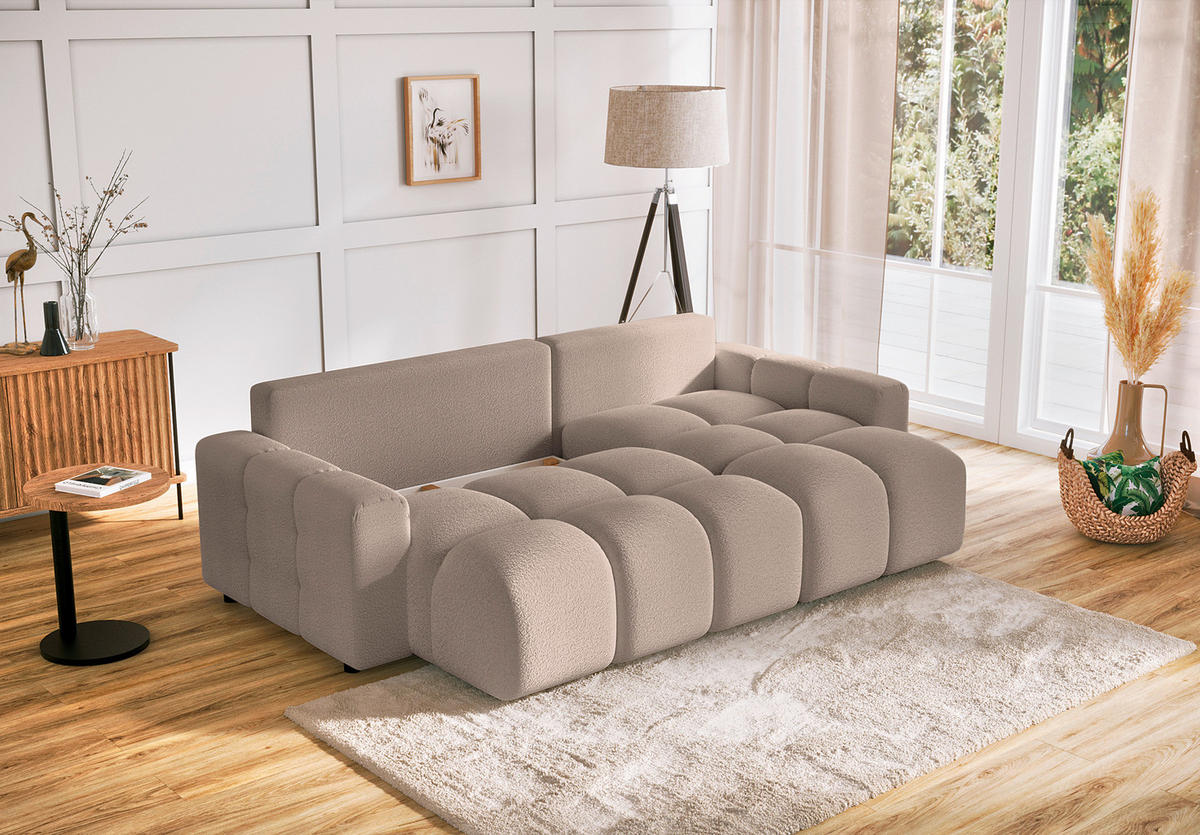 ECKSOFA Luki Taupe Bouclé  - Taupe/Schwarz, Design, Kunststoff/Textil (233/142cm) - Livetastic