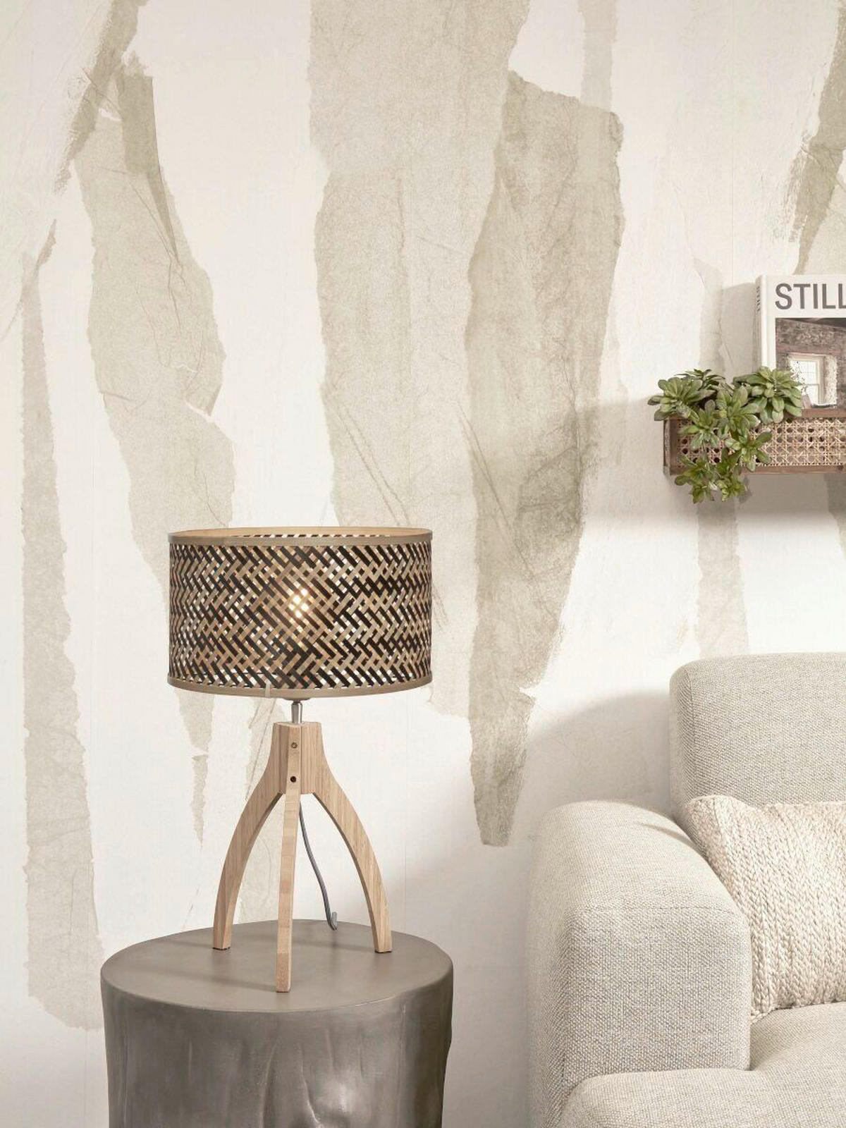 STOLNÍ LAMPA, nástěnný stmívač, 20/40/20 cm - černá/přírodní barvy, Trend (20/40/20cm) - Good & Mojo