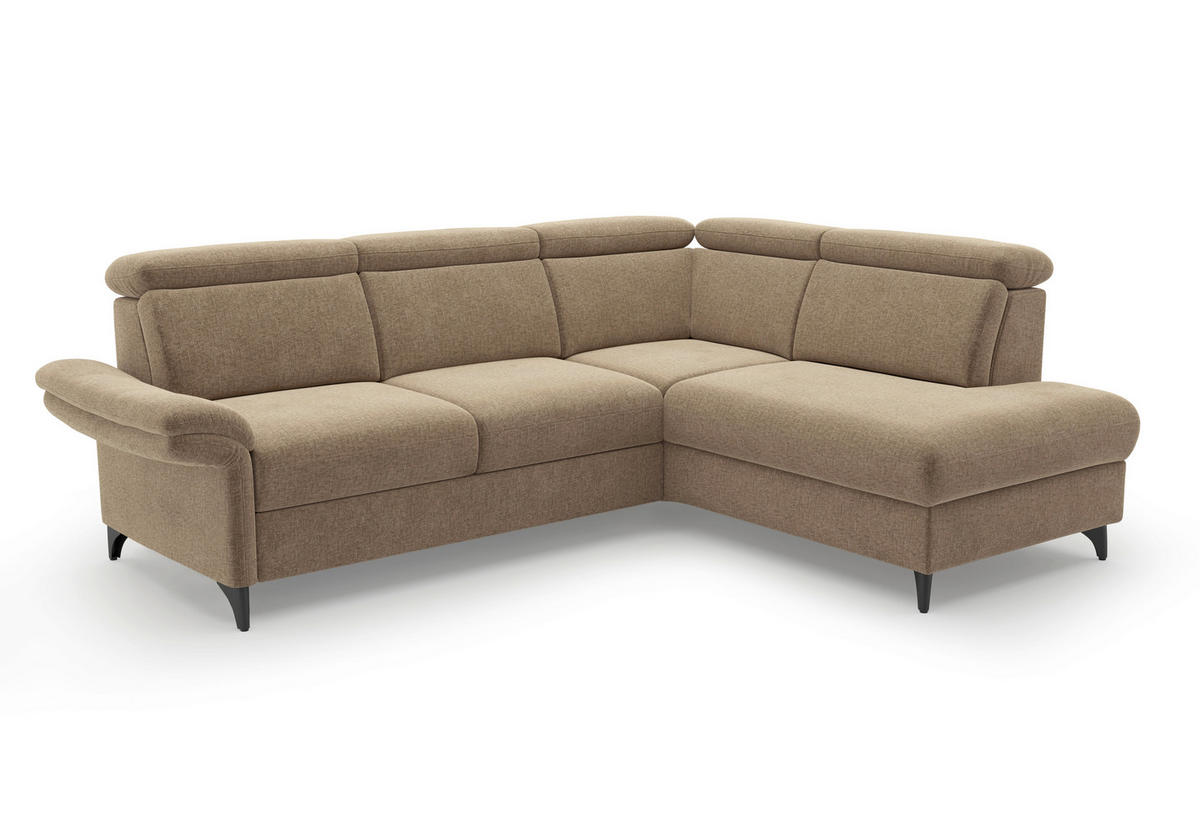 ECKSOFA GLENDALE E Hellbraun Flachgewebe  - Hellbraun/Schwarz, KONVENTIONELL, Textil/Metall (247/193cm) - Sit & More