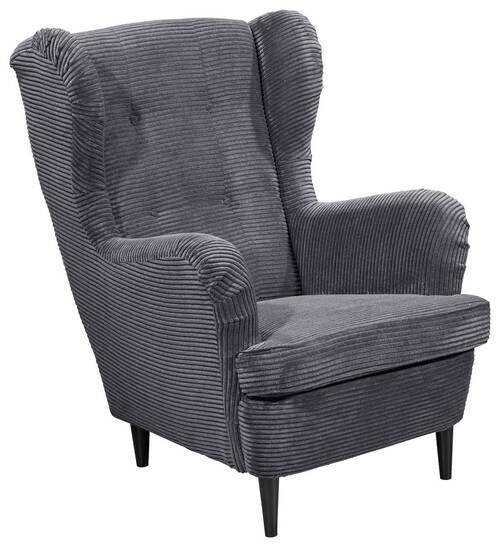 OHRENSESSEL Cord Dunkelgrau  - Dunkelgrau/Schwarz, Basics, Holz/Textil (78/102/98cm) - Carryhome