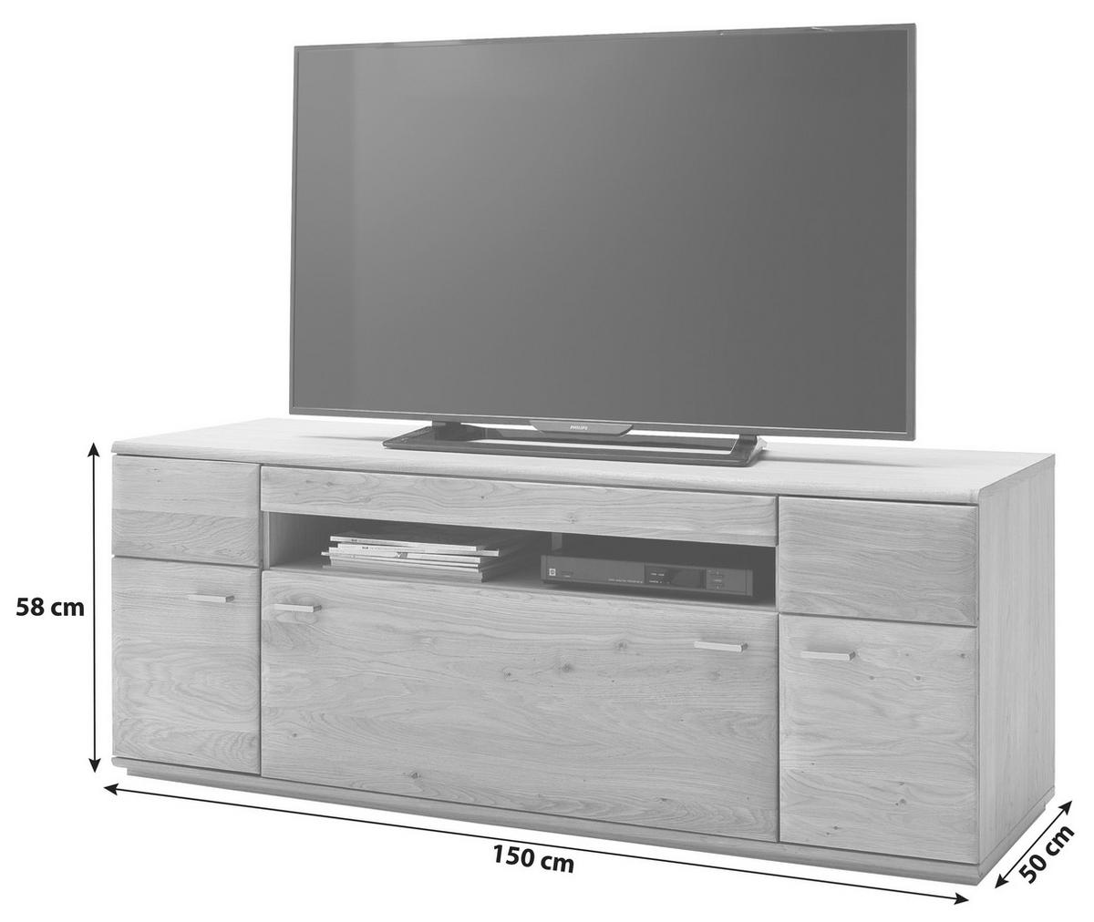 MEDIABÄNK i massiv ek ekfärgad  - nickelfärgad/ekfärgad, Design, metall/trämaterial (150/58/50cm) - Livetastic