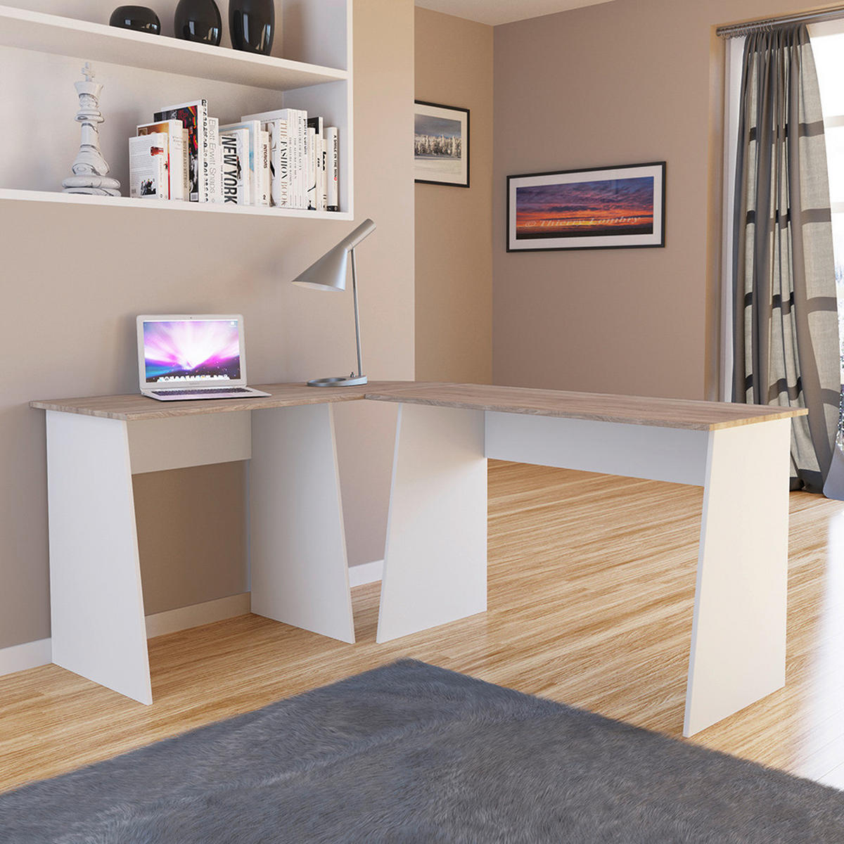 ECKSCHREIBTISCH  Weiß, Sonoma Eiche seitenverkehrt montierbar  - Weiß/Sonoma Eiche, Design, Holzwerkstoff (105/135/74cm) - MID.YOU