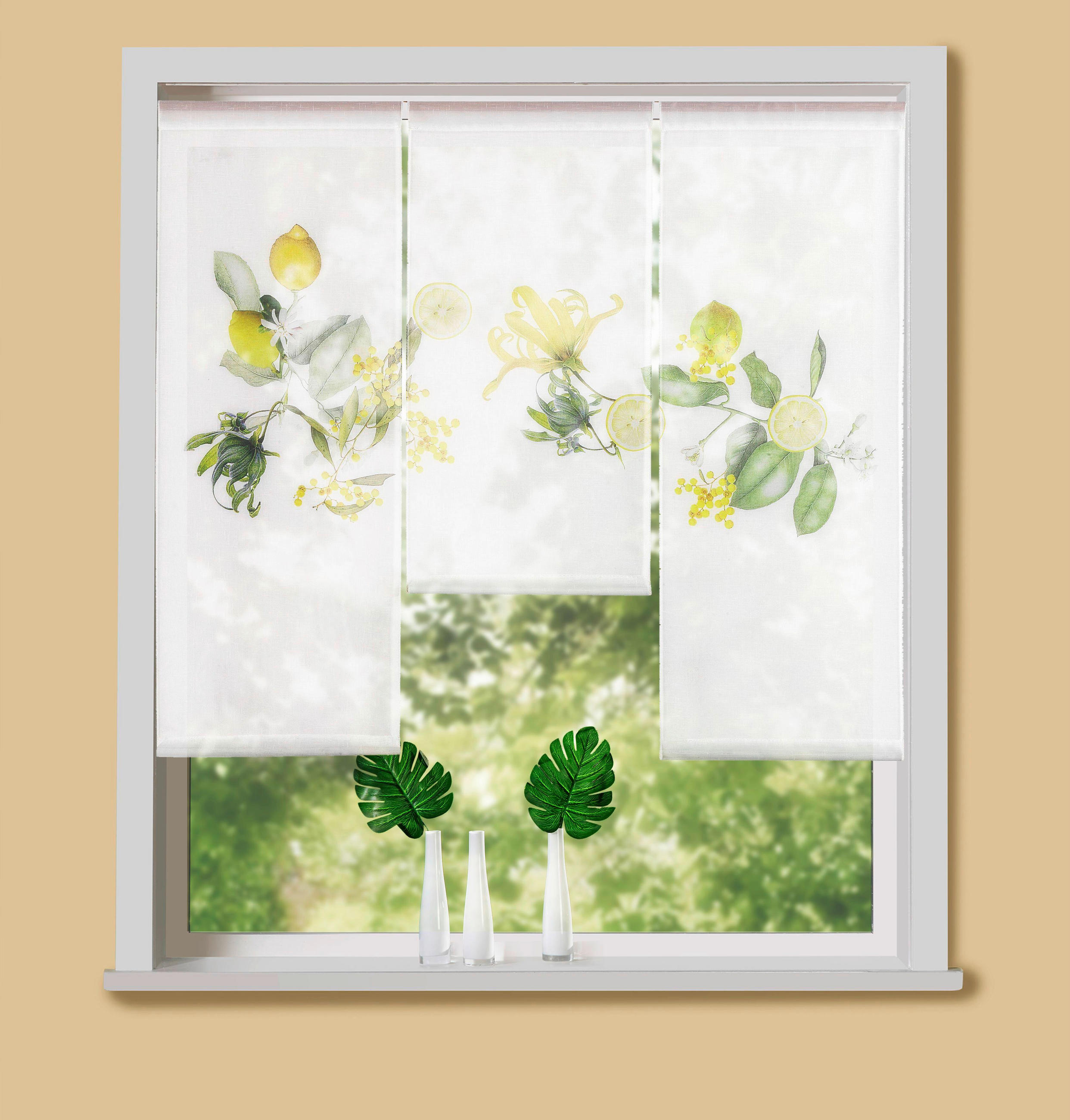 KURZGARDINE 3ER SET   90/80 cm   - Gelb/Weiß, Natur, Textil (90/80cm)