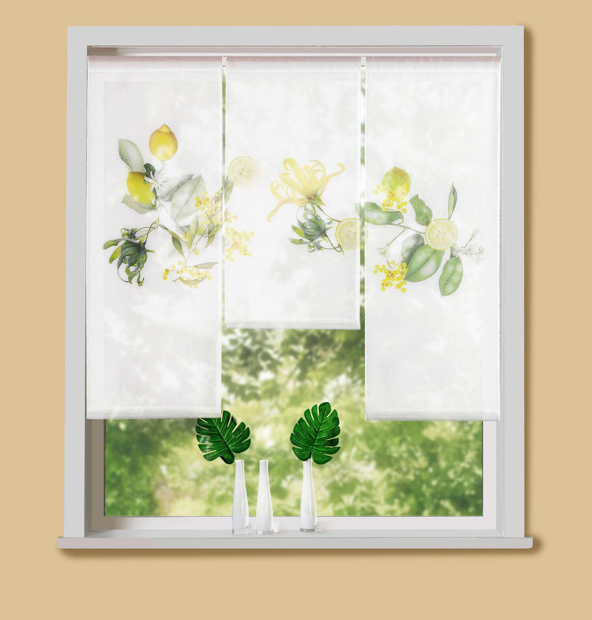 KURZGARDINE 3ER SET   90/80 cm   - Gelb/Weiß, Natur, Textil (90/80cm)
