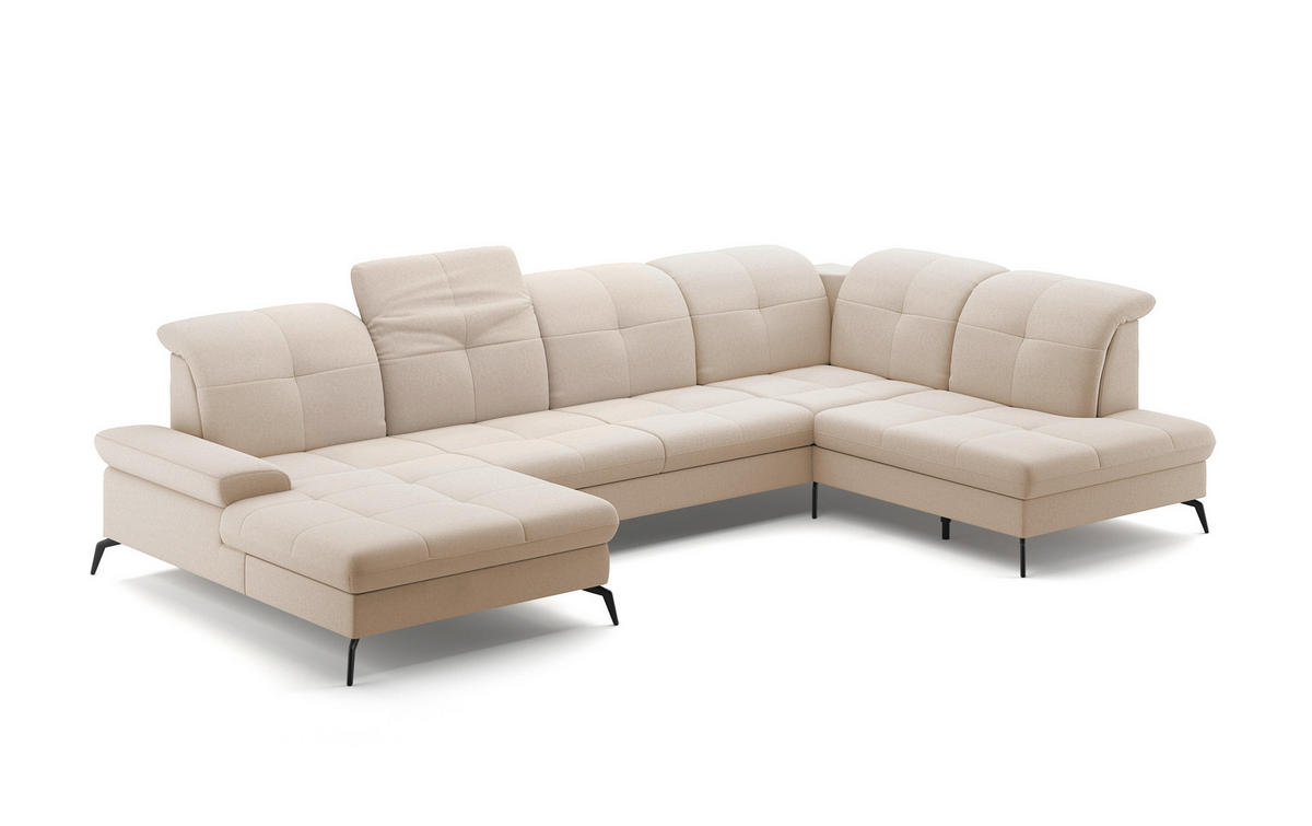 WOHNLANDSCHAFT in Flachgewebe Creme  - Creme/Schwarz, Konventionell, Textil/Metall (185/357/231cm) - Sit & More