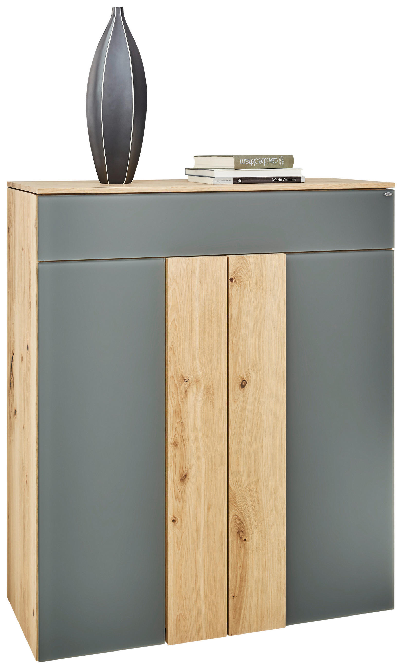 SCHUHSCHRANK Wildeiche furniert Grau, Eichefarben - Eichefarben/Grau, Design, Glas/Holz (96/117,5/42,7cm) - Voglauer