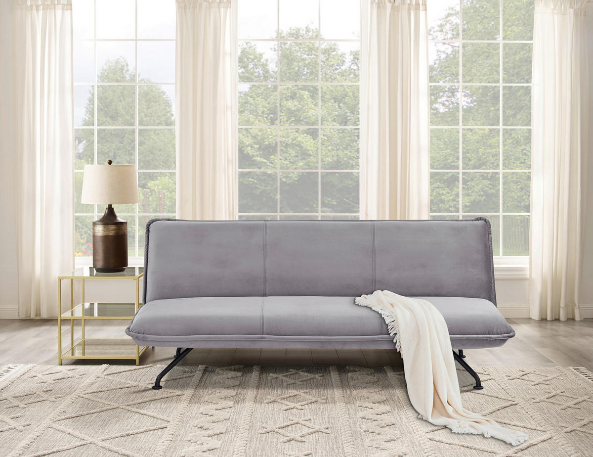 SCHLAFSOFA in Velours Grau  - Schwarz/Grau, MODERN, Textil/Metall (190/75/89cm) - MID.YOU