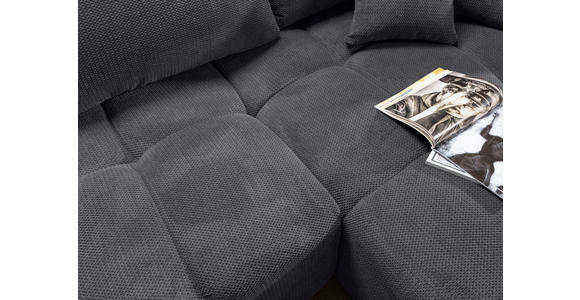 ECKSOFA Anthrazit Plüsch Zierkissen, Rückenkissen, Bettkasten, Schlaffunktion, Rücken echt, Liegefläche im Originalstoff  - Anthrazit/Schwarz, KONVENTIONELL, Kunststoff/Textil (253/192cm) - Carryhome