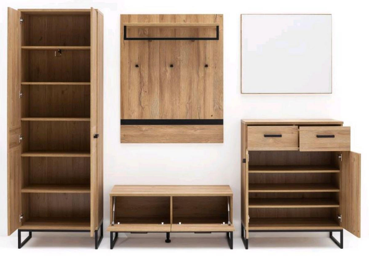 GARDEROBE 5-teilig  in 267/196/38 cm  - Eichefarben/Schwarz, Konventionell, Holzwerkstoff (267/196/38cm)