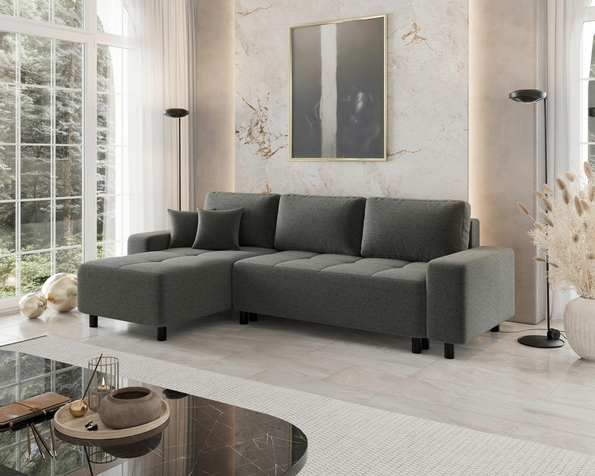 ECKSOFA  in Jacquard Dunkelgrau  - Dunkelgrau/Schwarz, MODERN, Kunststoff/Textil (144/246cm) - Carryhome