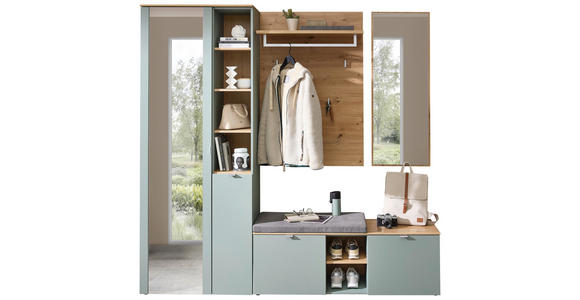 GARDEROBE 4-teilig in 206/202/38 cm - Salbeigrün, Design, Glas/Holzwerkstoff (206/202/38cm) - Xora