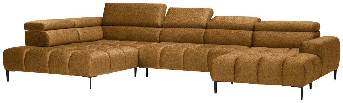 WOHNLANDSCHAFT Currygelb Webstoff  - Currygelb/Schwarz, Design, Textil/Metall (216/385/177cm) - Welnova