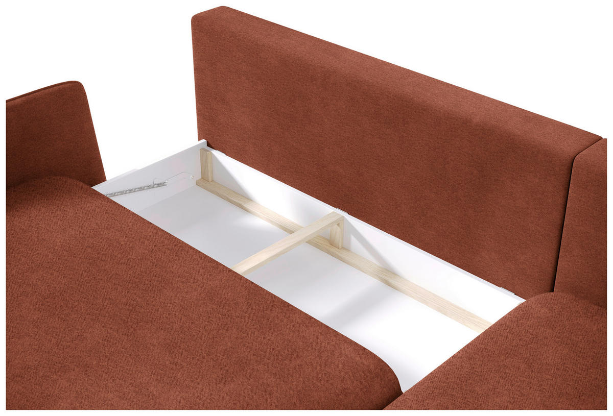 ECKSOFA in Velours Terracotta  - Terracotta/Schwarz, Design, Holz/Textil (260/167cm) - Welnova