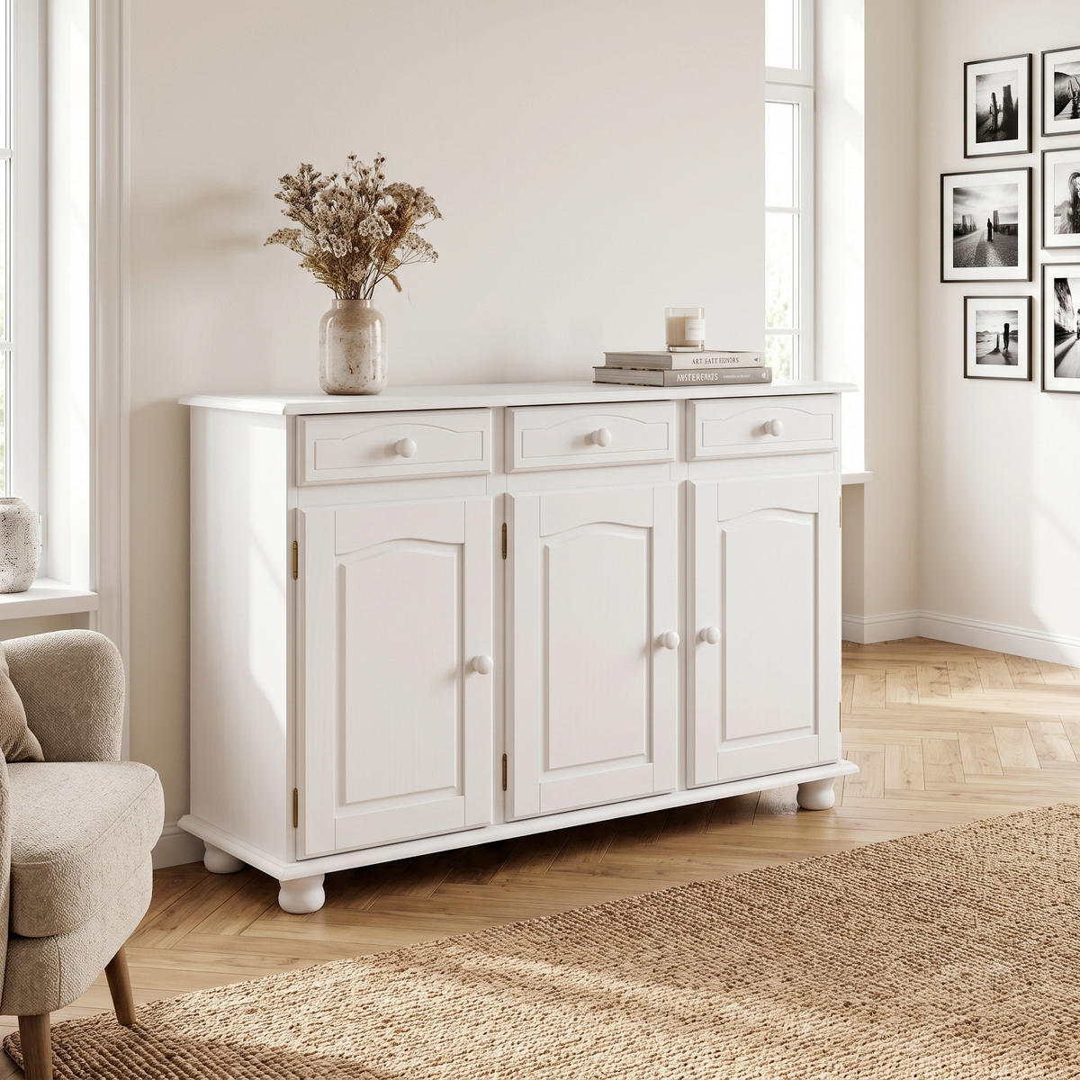 BYRÅ 130/87/43 cm  - vit, Lifestyle, trä (130/87/43cm) - Livetastic