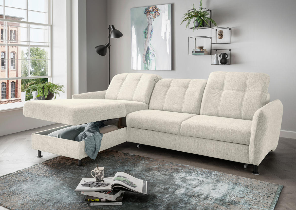 ECKSOFA in Chenille Beige  - Beige/Schwarz, Modern, Textil/Metall (184/267cm) - Livetastic