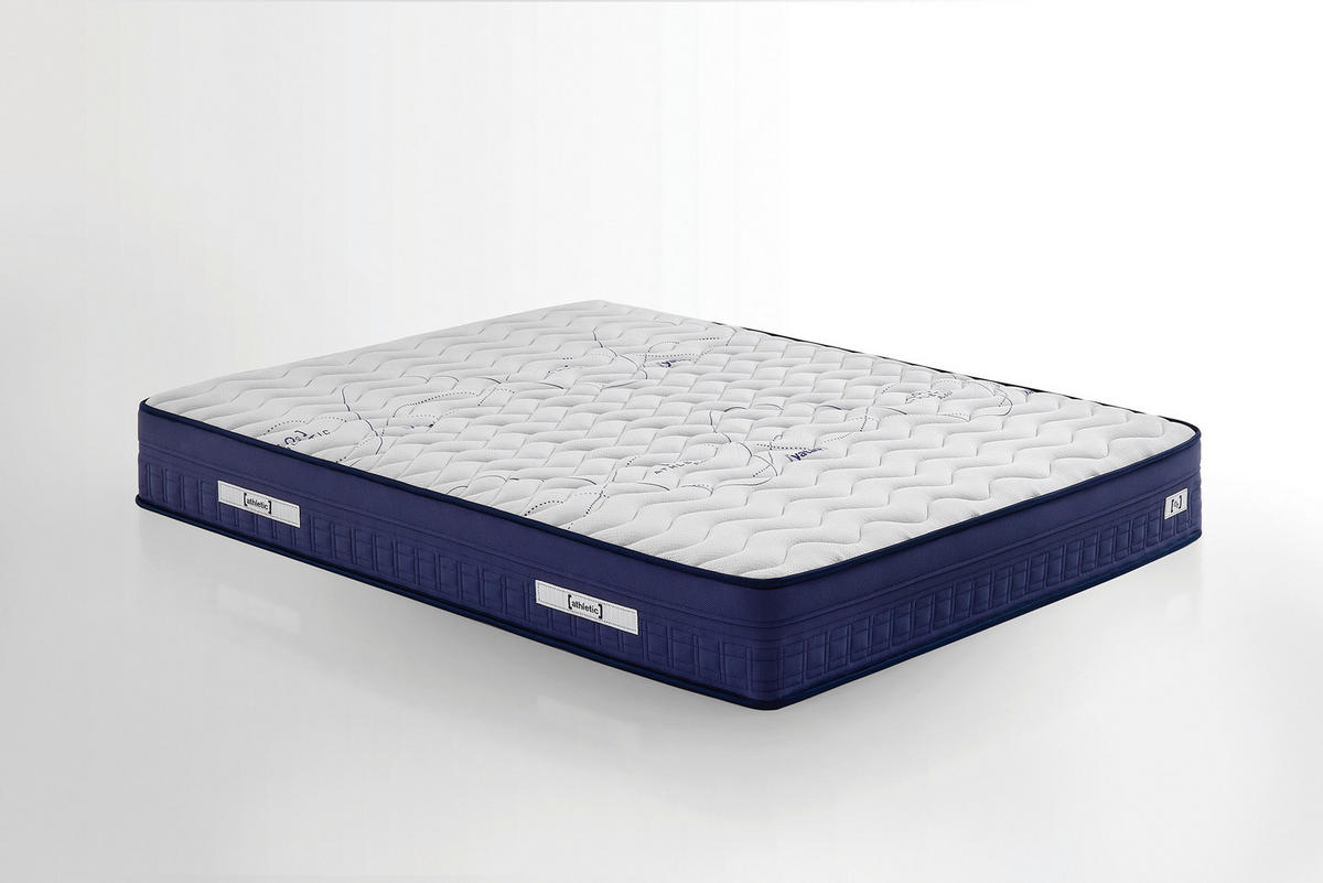 TASCHENFEDERKERNMATRATZE Athletic, 200/200 cm, Höhe ca.: 28 cm, H3 = fest,  - Weiß/Dunkelblau, Basics, Textil (200/200cm) - Yatas