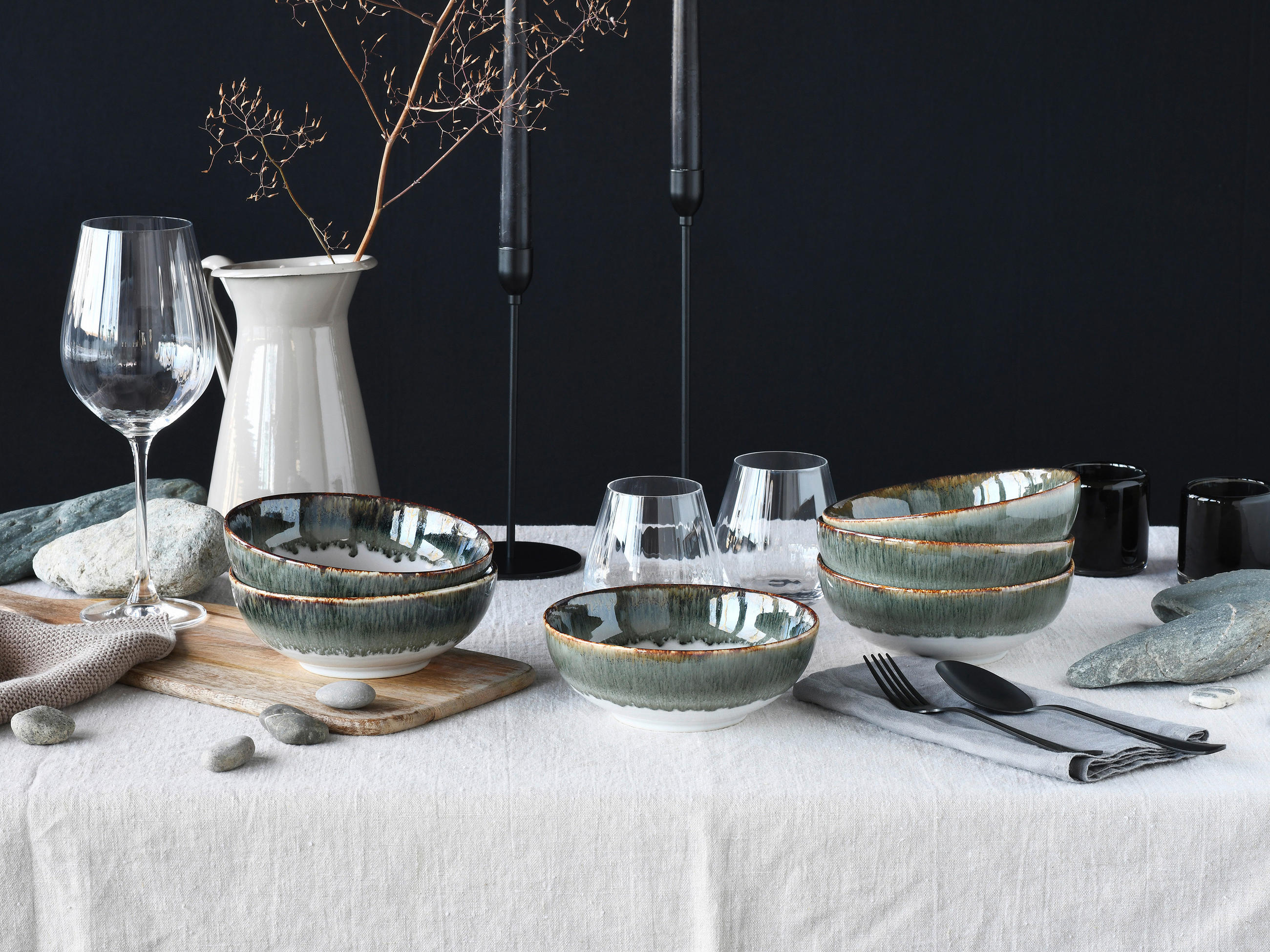 Thumbnail - Creatable Schüsselset Cascade, Grau, Weiß, Keramik, 6-teilig, rund, lebensmittelecht, stapelbar, Essen & Trinken, Geschi...