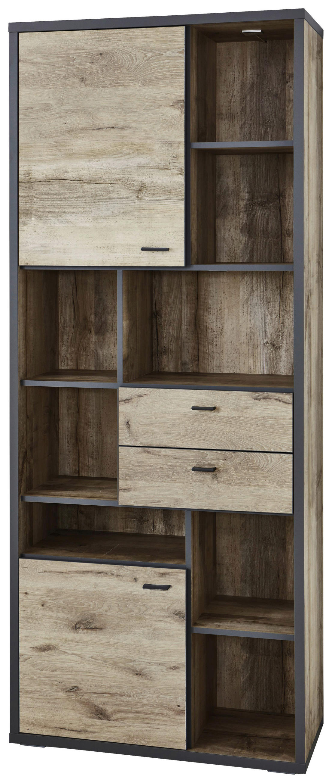 REGAL Eichefarben, Dunkelgrau  85,8/207,9/37,4 cm  - Dunkelgrau/Eichefarben, MODERN, Holzwerkstoff/Kunststoff (85,8/207,9/37,4cm) - Xora