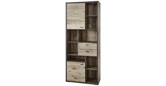 REGAL Eichefarben, Dunkelgrau  85,8/207,9/37,4 cm  - Dunkelgrau/Eichefarben, MODERN, Holzwerkstoff/Kunststoff (85,8/207,9/37,4cm) - Xora