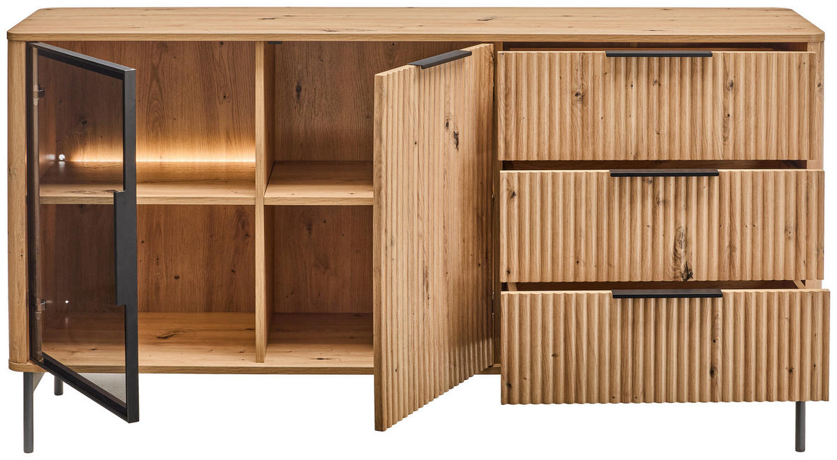 SIDEBOARD  159/82/40 cm 3 Schublade(n)  - Schwarz/Eiche Artisan, Design, Glas/Holzwerkstoff (159/82/40cm) - MID.YOU