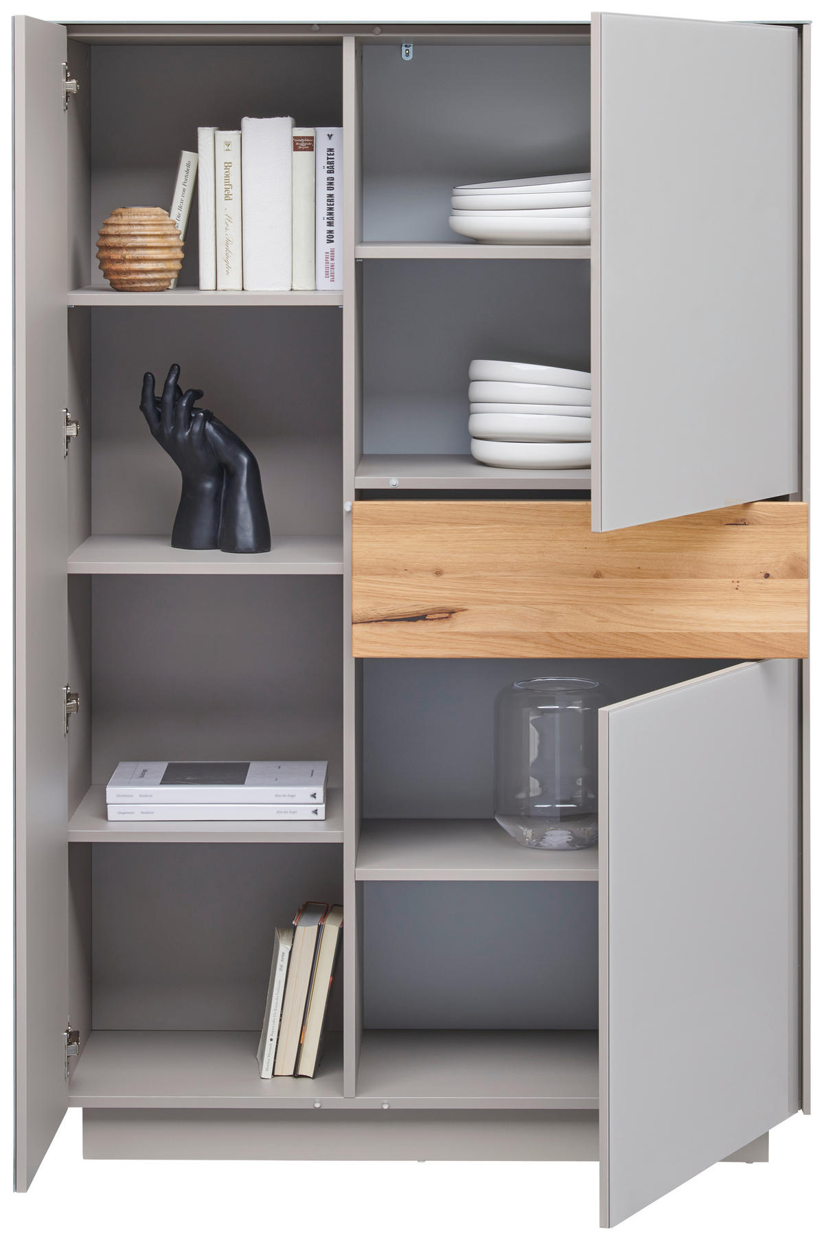 HIGHBOARD  in 101/150/42 cm  - Taupe/Eichefarben, Design, Glas/Holz (101/150/42cm) - Novel