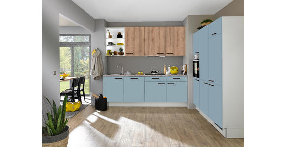 ECKKÜCHE 240/180 cm in Eichefarben, Hellgrau, Pastellblau - Pastellblau/Eichefarben, Design, Holzwerkstoff/Metall (240/180cm) - Xora