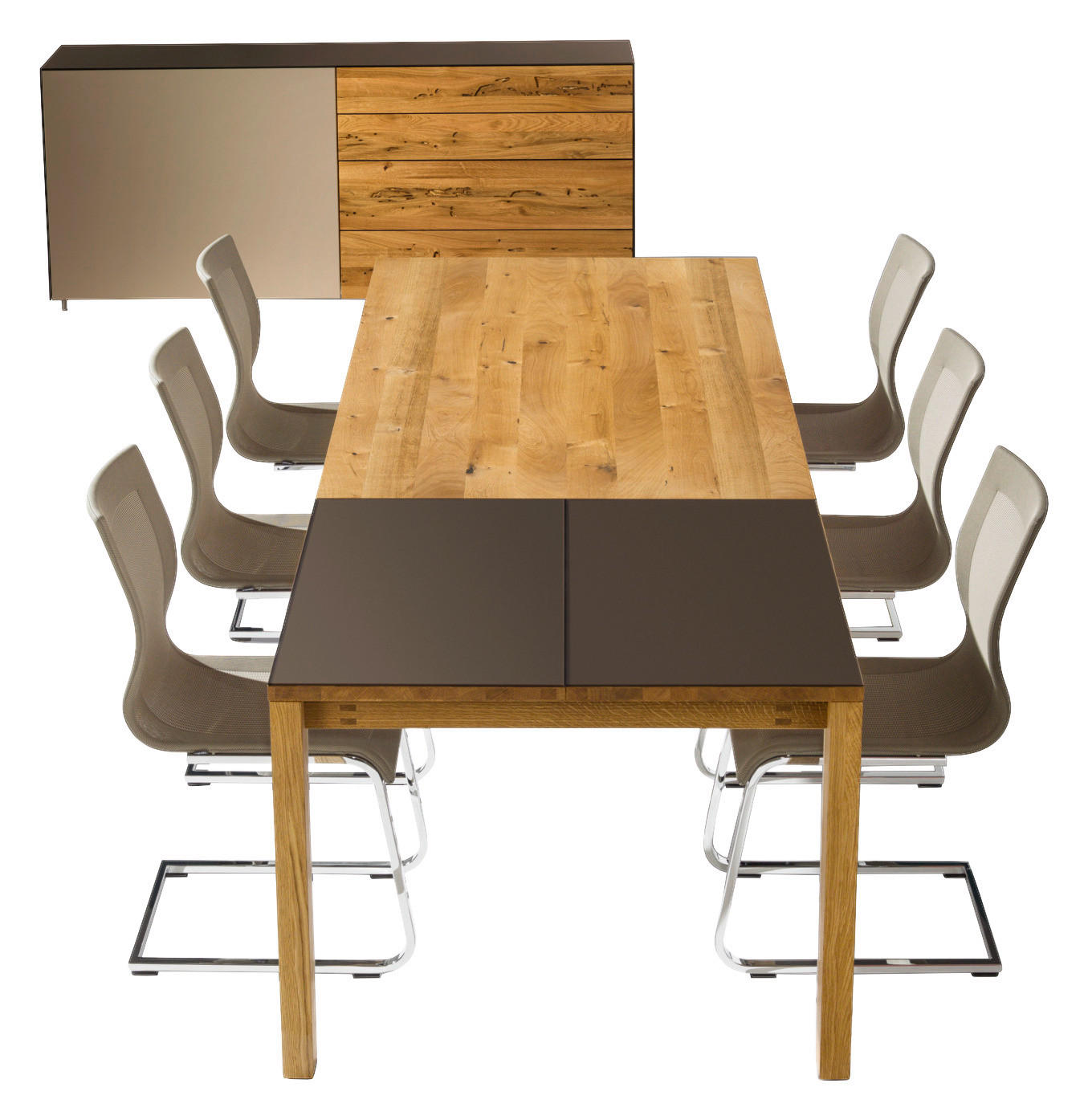 ESSTISCH in Holz, Glas 200(300)/100/75 cm  - Wildeiche/Bronzefarben, Design, Glas/Holz (200(300)/100/75cm) - Team 7