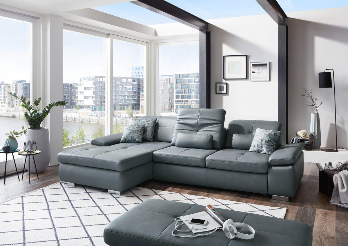 SEDEŽNA GARNITURA, pravo usnje  - Design, kovina/umetna masa (195/100/309cm) - Beldomo Premium