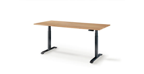 SCHREIBTISCH 160/80/64-130 cm  in Schwarz, Eichefarben  - Eichefarben/Schwarz, KONVENTIONELL, Holz/Metall (160/80/64-130cm) - Linea Natura