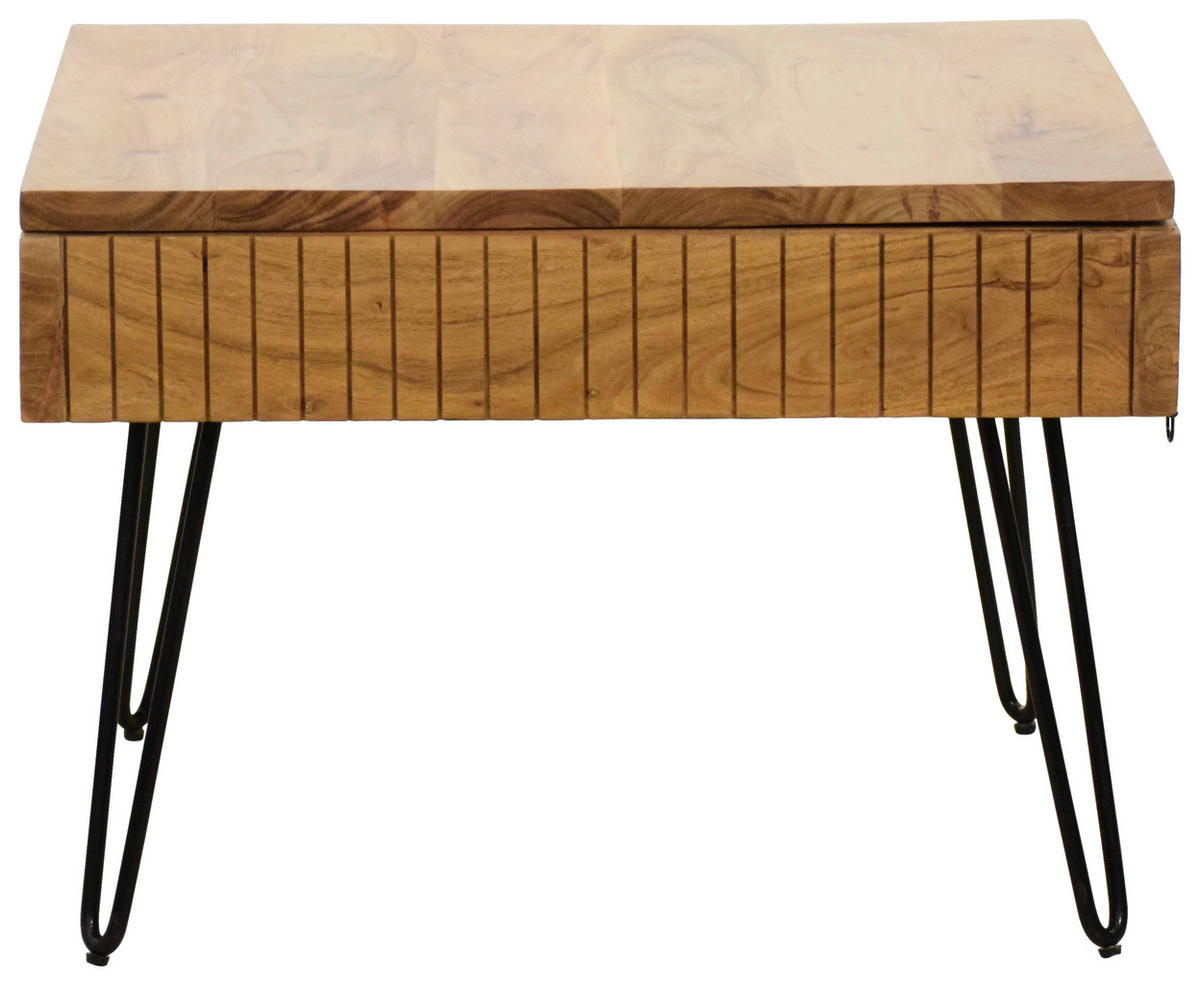 COUCHTISCH Akazie vollmassiv 70/70/45 cm quadratisch Schwarz, Akaziefarben  - Schwarz/Akaziefarben, Design, Holz/Metall (70/70/45cm) - Carryhome