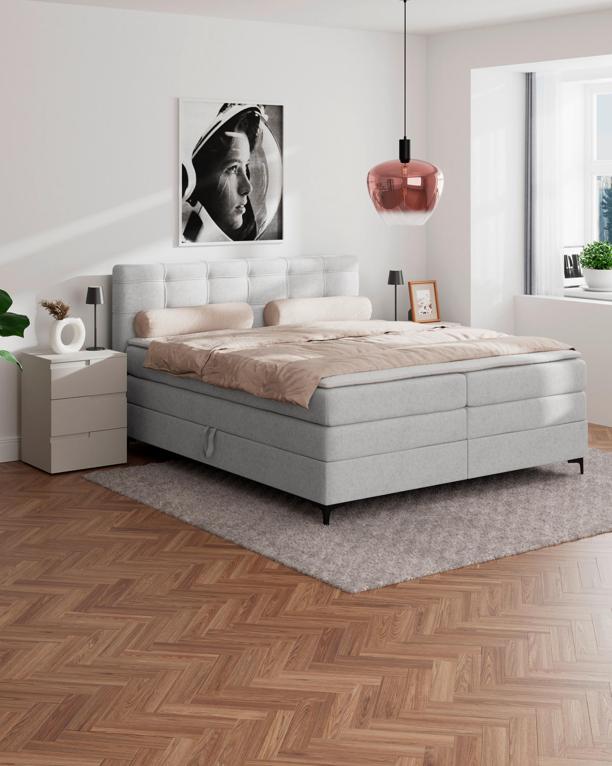 BOXSPRINGBETT 160/200 cm,  in Silberfarben, H3 = fest  - Silberfarben/Schwarz, KONVENTIONELL, Kunststoff/Textil (160/200cm)