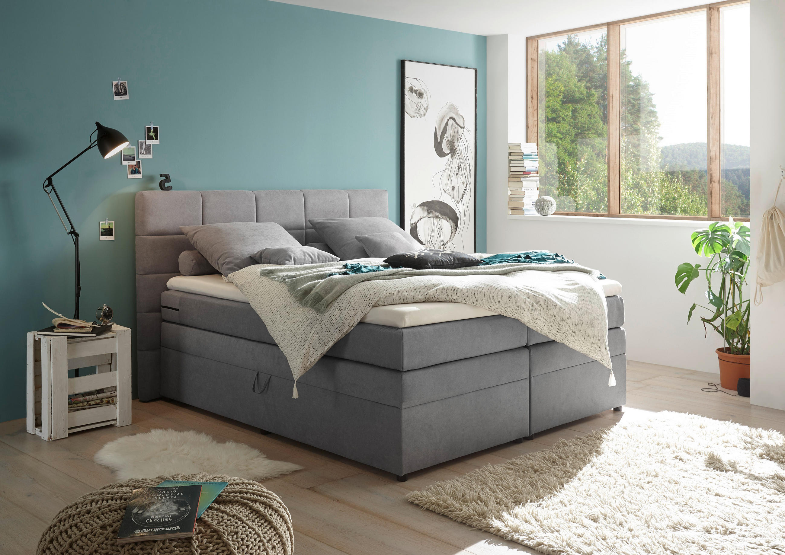 BOXSPRINGBETT 180/200 cm  in Hellgrau  - Hellgrau, KONVENTIONELL, Kunststoff (180/200cm) - MID.YOU
