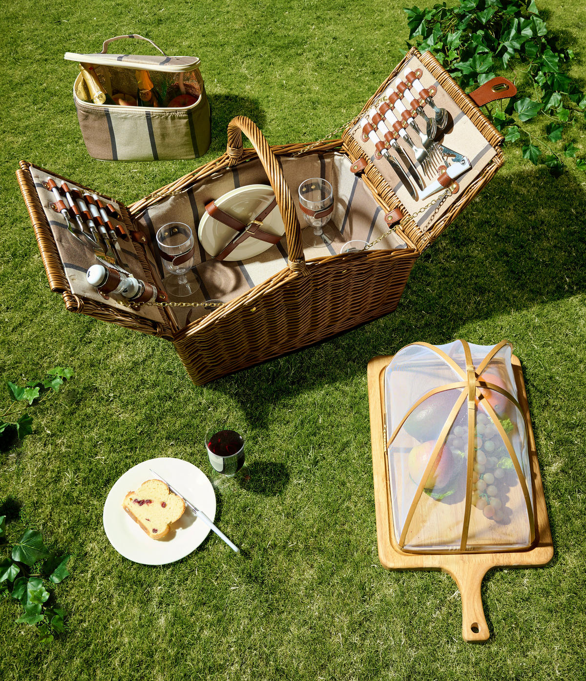 PICKNICKKORB - Cappuccino, Basics, Holz/Textil (45/30/44cm) - Ambia Home