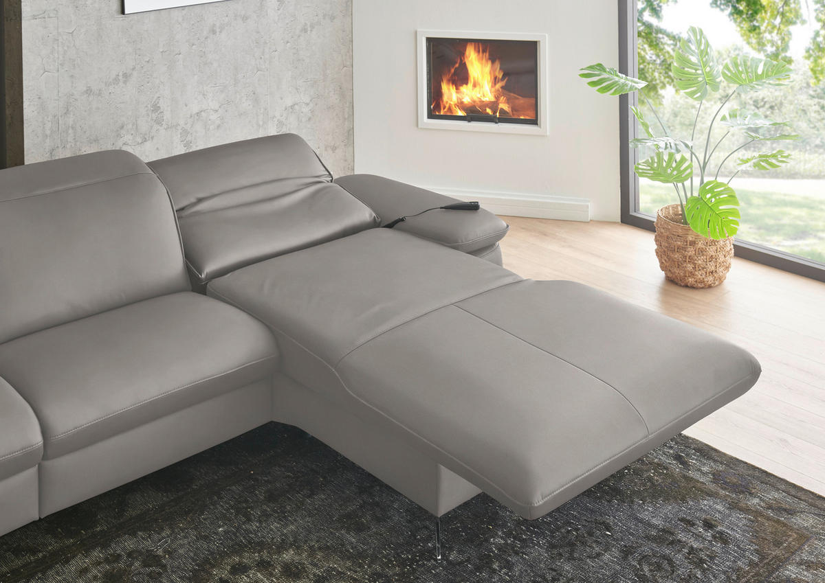 ECKSOFA  Echtleder Hellgrau  - Hellgrau/Schwarz, Design, Leder/Metall (307/169cm) - Beldomo Premium